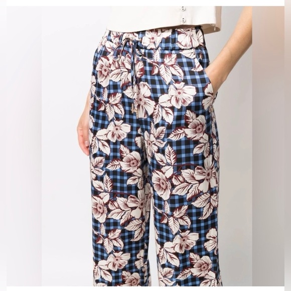 Scotch & Soda Amsterdam Blue Gingham & Burgundy Floral Print Pull On Pants in L - Picture 3 of 11
